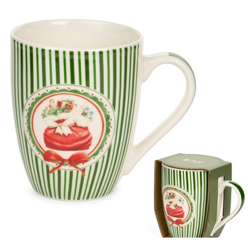 Porcelánbögre, Magic Noel, zöld csíkos, ajándékos, 350ml