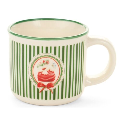 Presszós porcelánbögre, Magic Noel, zöld csíkos, ajándékos, 100ml