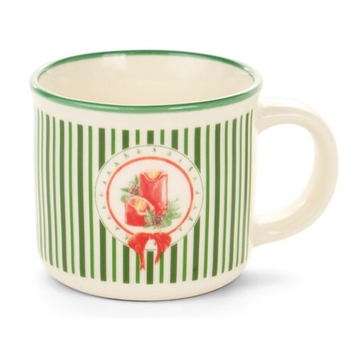 Presszós porcelánbögre, Magic Noel, zöld csíkos, gyertyás, 100ml