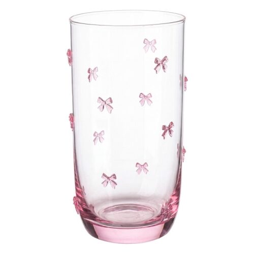 Üvegpohár, Rózsaszín masnis, 350ml